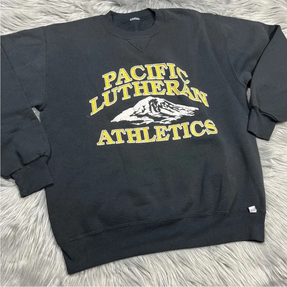 Vintage 90s Russell Crewneck Black Pacific Lutheran Athletics Sweater